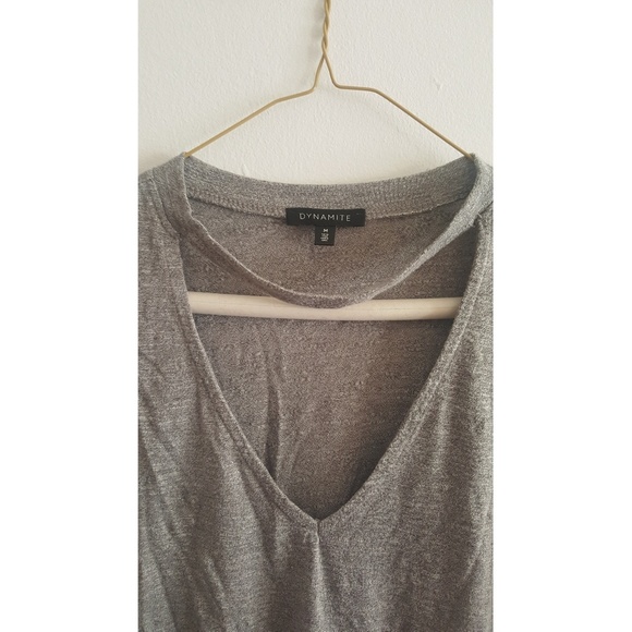 Grey V-Neck Choker Tee - Picture 3 of 3